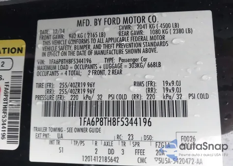 2015 Ford Mustang Ecoboost из США, поврежденный, VIN 1FA6P8TH8F5344196